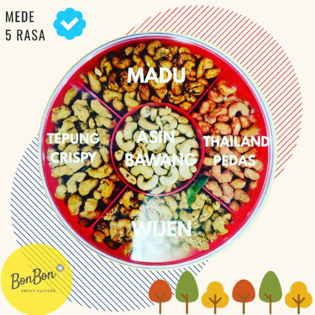 Jual Kacang Mede Sekat 5 Mix Varian Rasa Kacang Mete Toples Lima Rasa