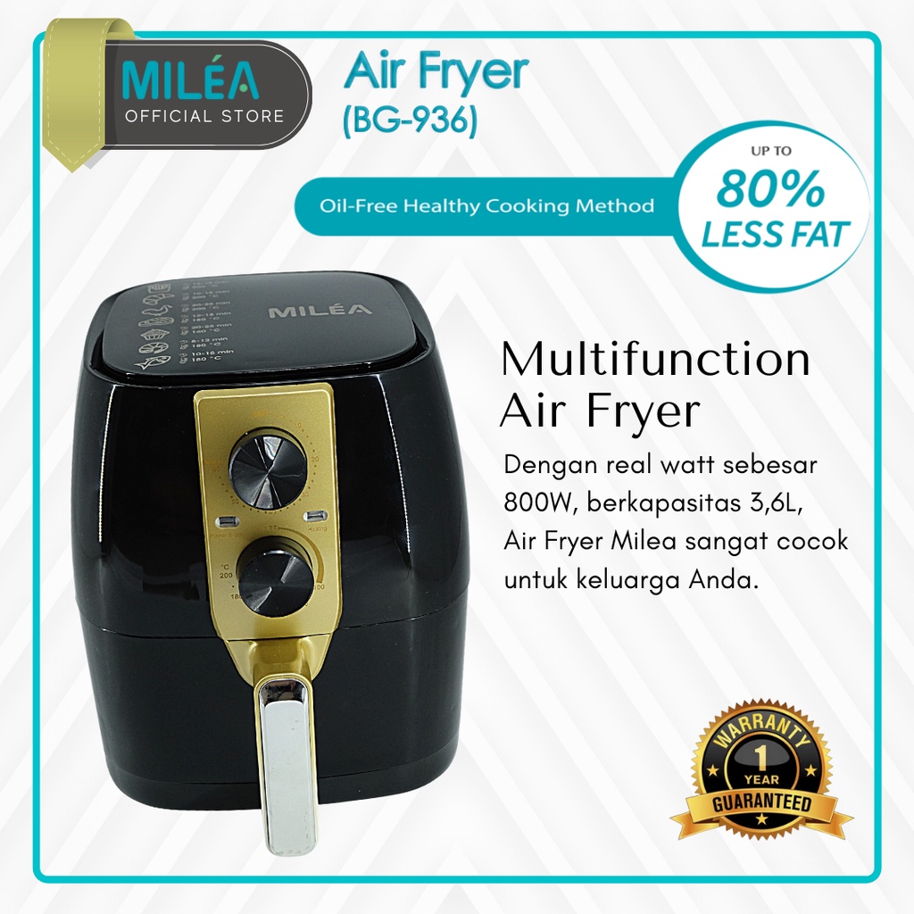 Jual MILEA Air Fryer Low Watt 800W 3 6L Penggorengan Listrik Tanpa