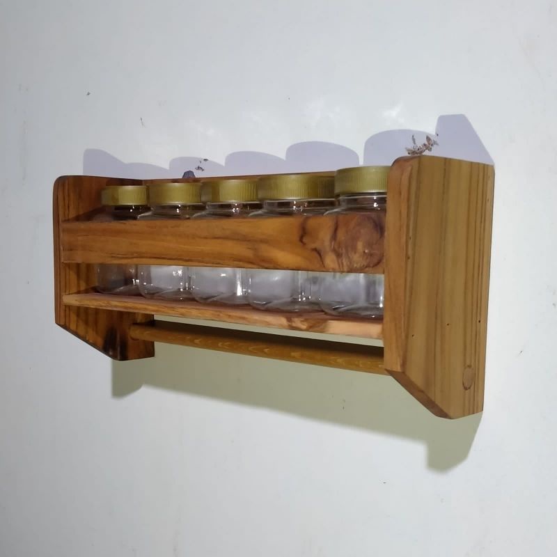 Jual Rak Bumbu Gantungan Kayu Serbaguna Free Toples Tempat Bumbu