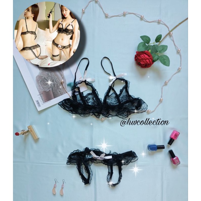 Jual HW Collection Lingerie Set Bra Dan G String Open Cup HWSET
