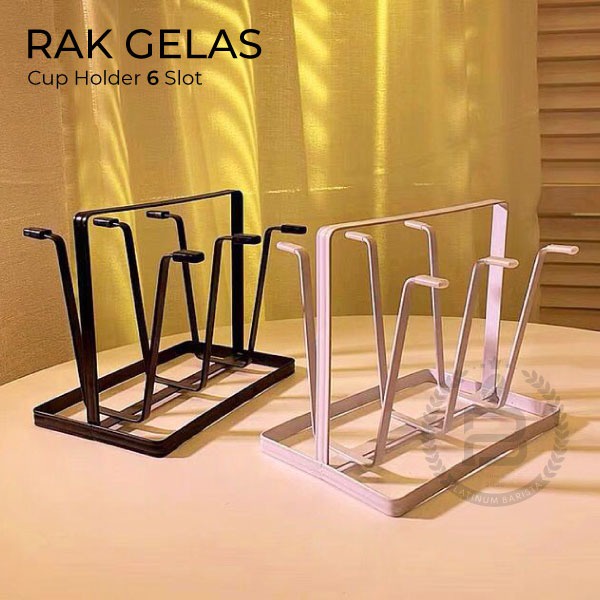 Jual Rak Gelas Organizer 6 Slot Cup Holder Minimalis Tempat Cangkir Rak