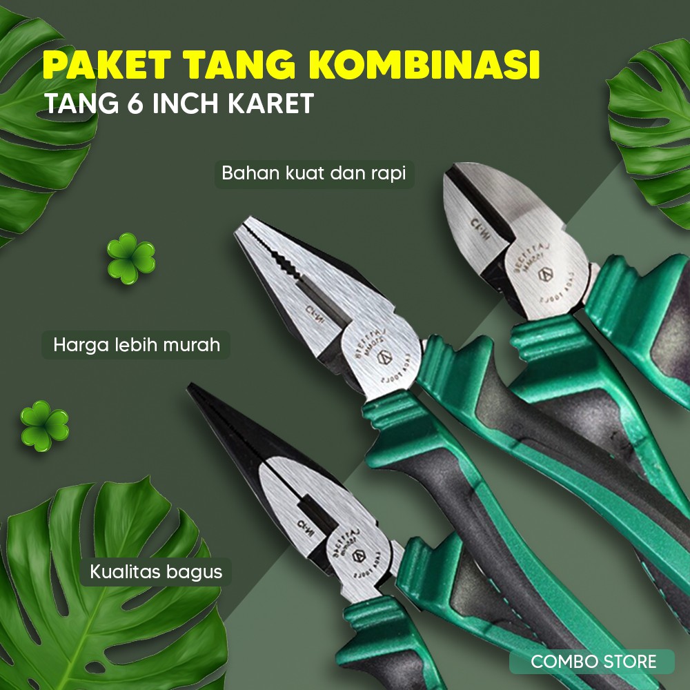 Jual Paket Tang Potong Kombinasi Lancip Set Ukuran Inch Pegangan