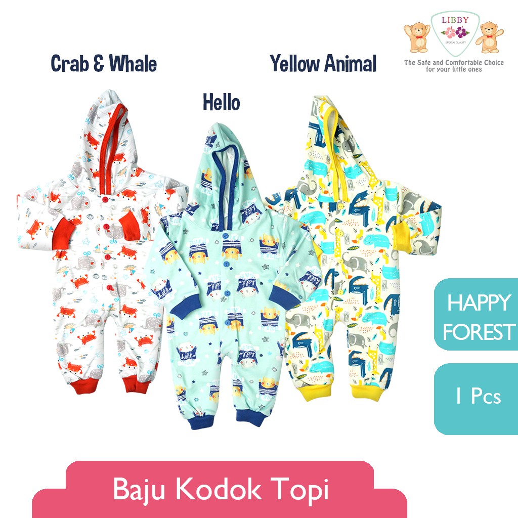 Jual Libby Pcs Baju Kodok Panjang Buka Kaki Pakai Topi Motif Happy