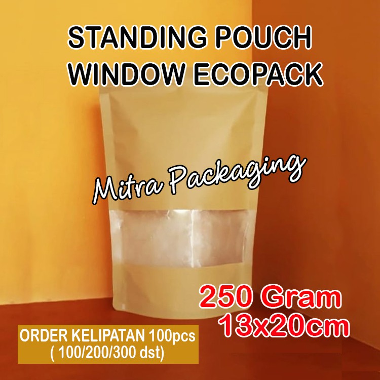 Jual KPACK Standing Pouch Ecopack Window Litho Paper 250 Ziplock Usus