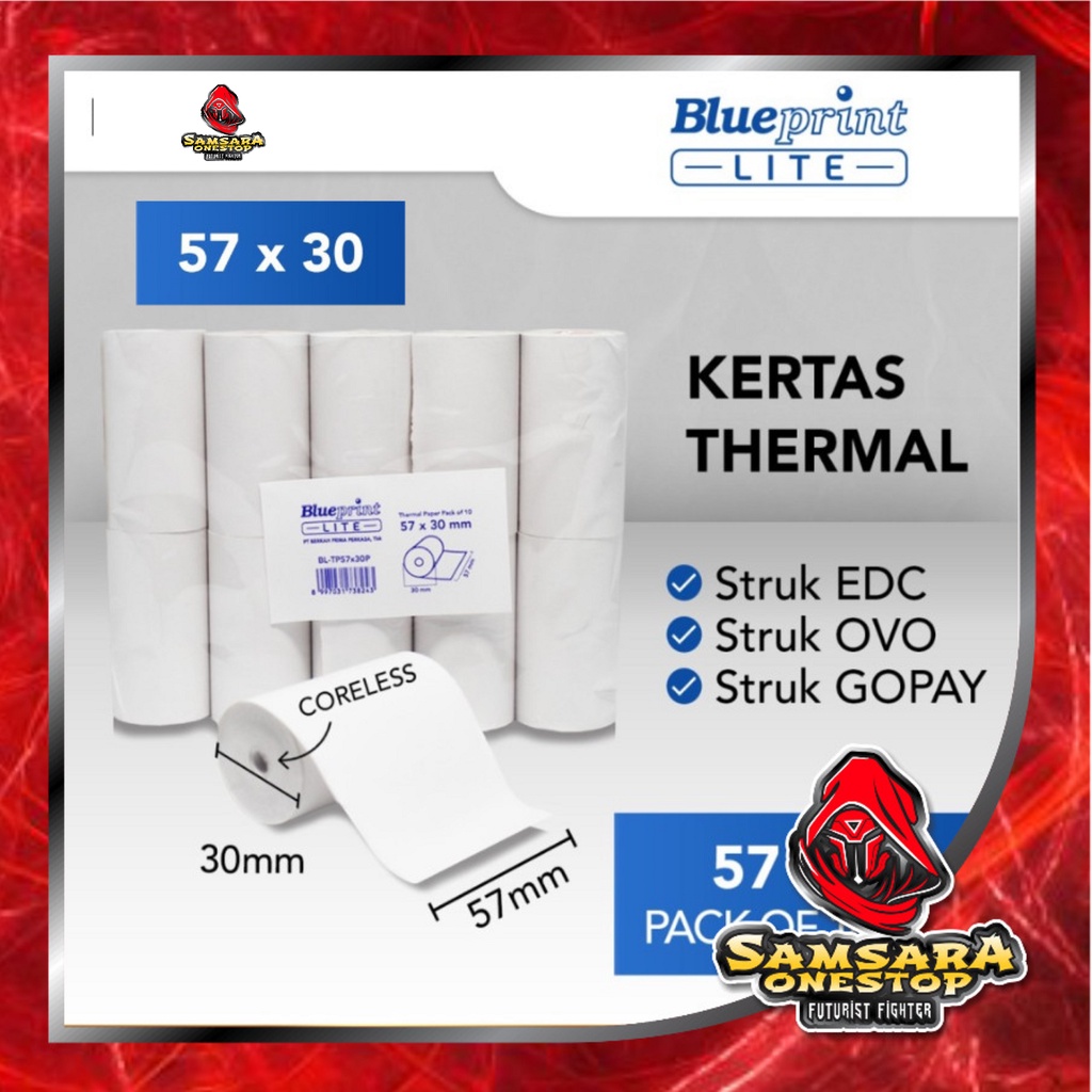 Jual KERTAS THERMAL 57x30 Blueprint KERTAS KASIR STRUK 57 X 30 EDC PPOB