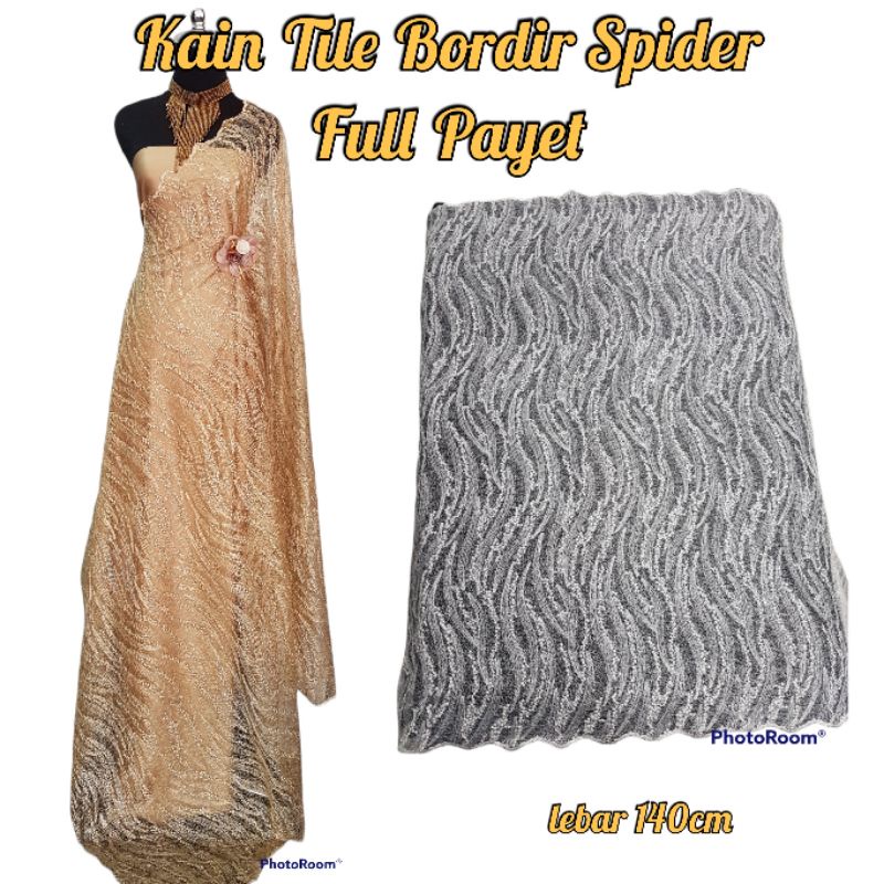 Jual Bahan Kain Tile Kebaya Bordir Spider Full Payet Kain Tille Tule