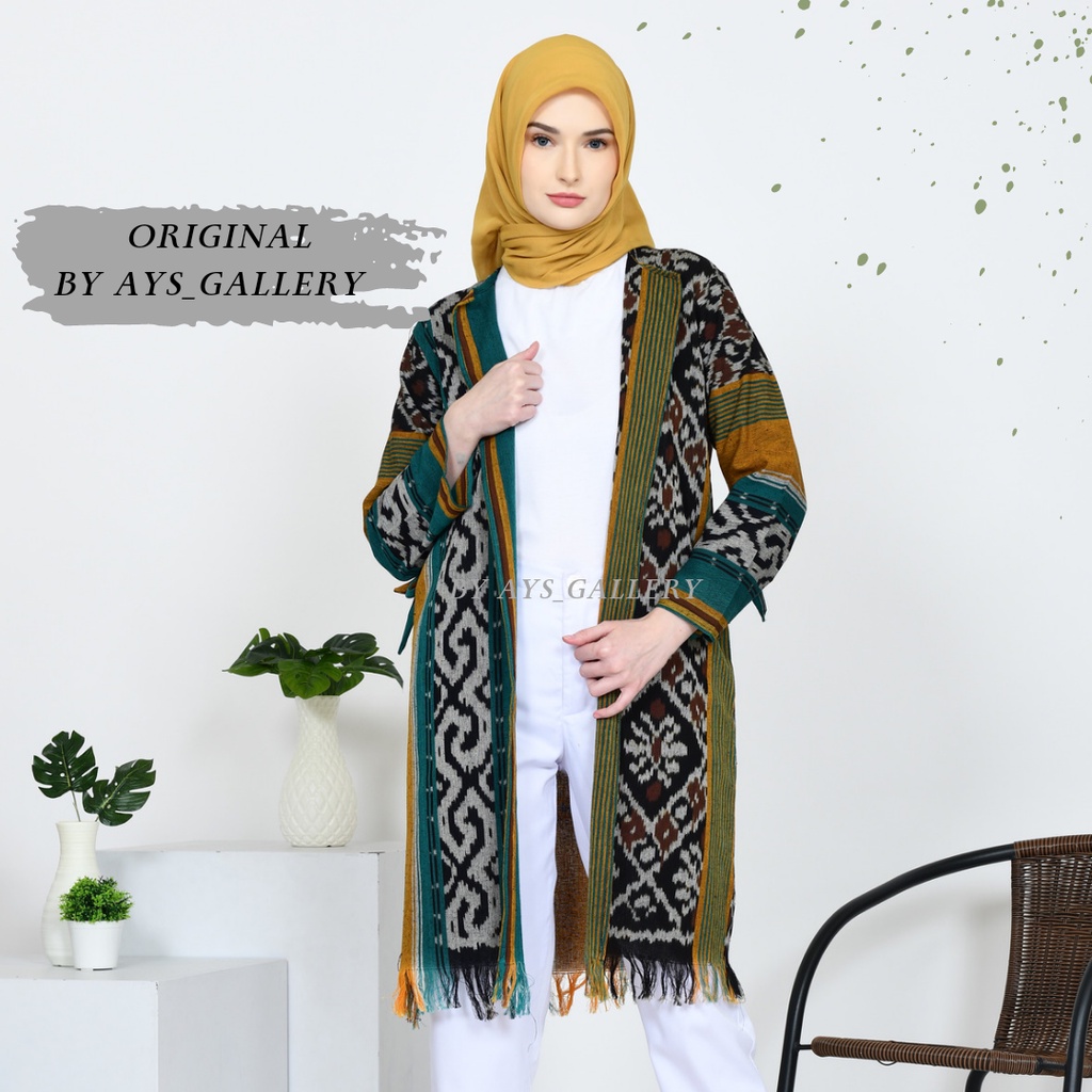 Jual LONG OUTER TENUN IKAT TRADISIONAL ASLI MURAH SERAGAM KERJA SERI