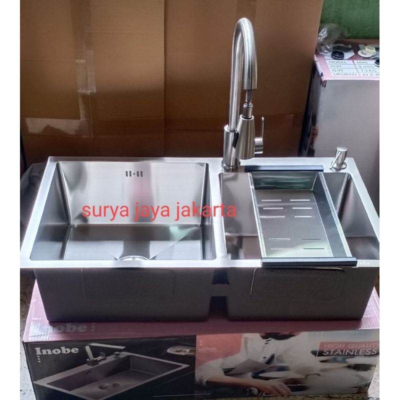 Jual Paket Komplit Kitchen Sink Kotak Minimalis INOBE 8245 Keran Tarik