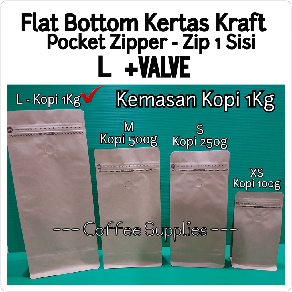 Jual Flat Bottom Kertas Kraft L Valve Kemasan Kopi Kg Coffee Bag