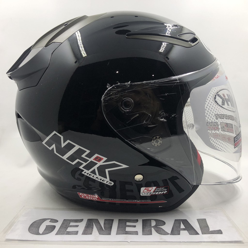 Jual GOYANG HARGA Helm NHK R1 Solid Black Hitam Glossy Double Visor