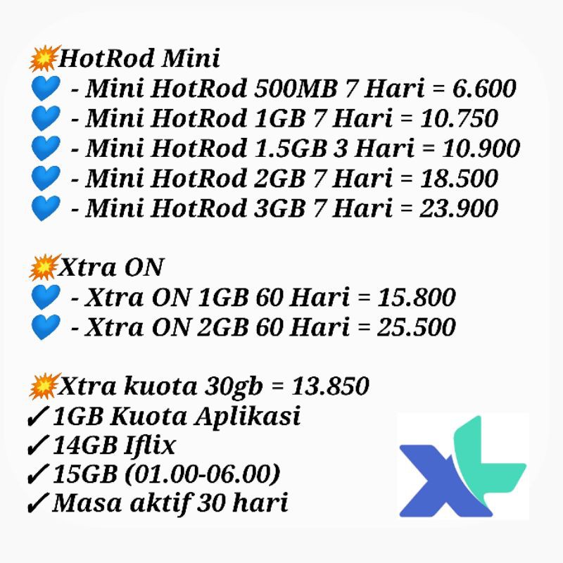 Jual Paket Data Xl Hotrod Mini Xtra On Xtra Gb Shopee Indonesia