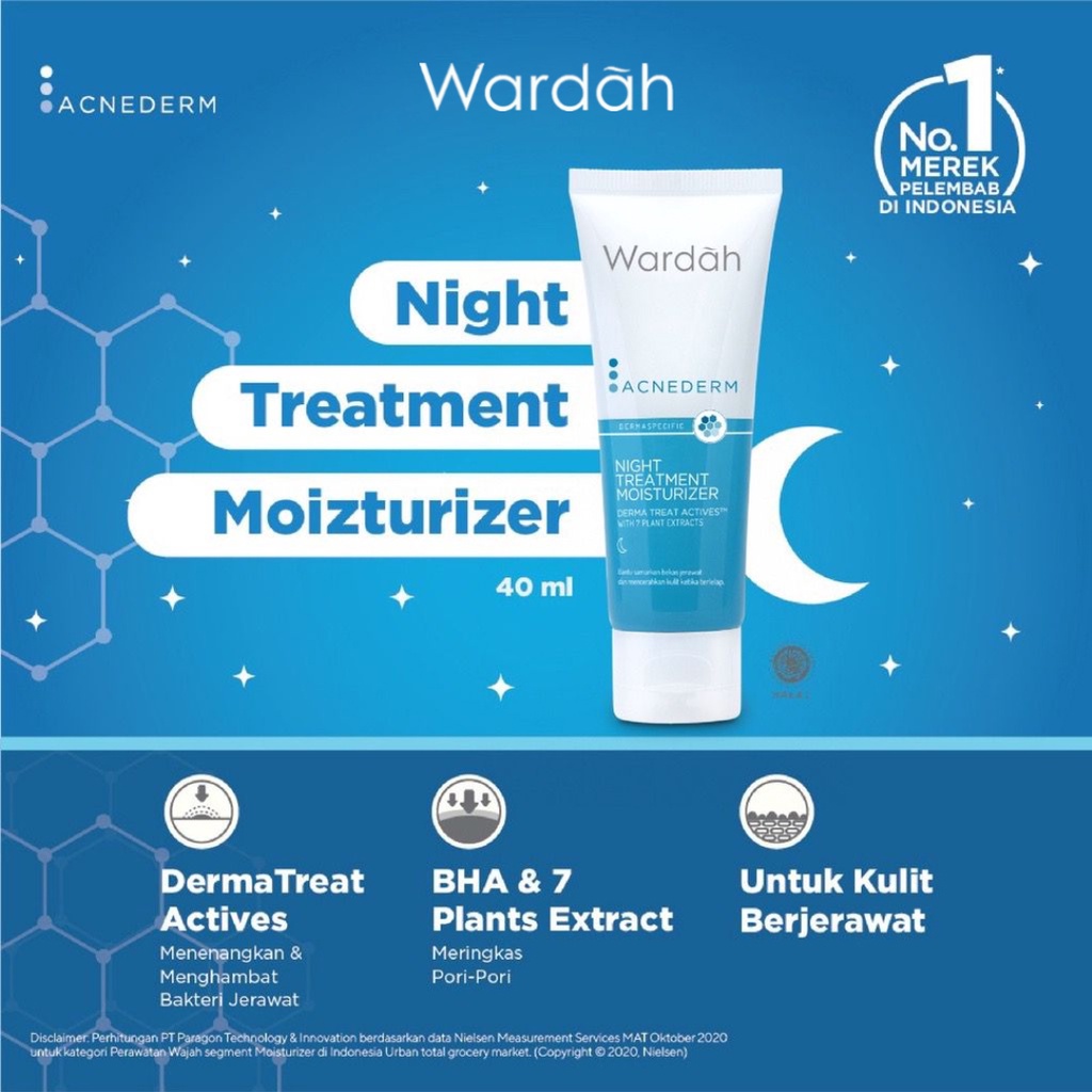 Jual Wardah Acnederm Night Treatment Moisturizer 40 ML Pelembab Wajah