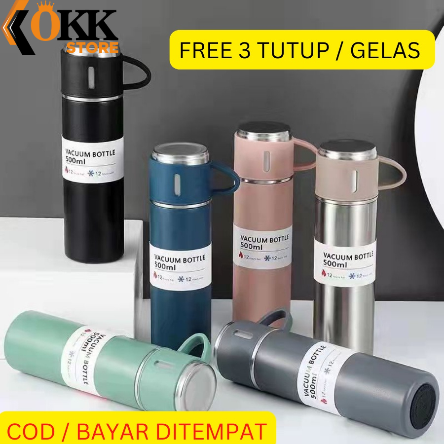 Jual OKK Botol Minum Termos 500ml Vacuum Cup Tahan Panas FULL SET