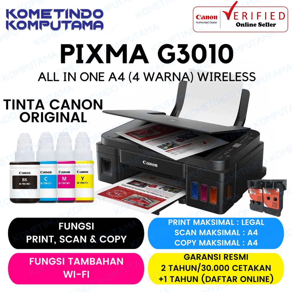 Jual G3010 Printer Canon PIXMA G 3010 TINTA ORIGINAL 100 Print Scan