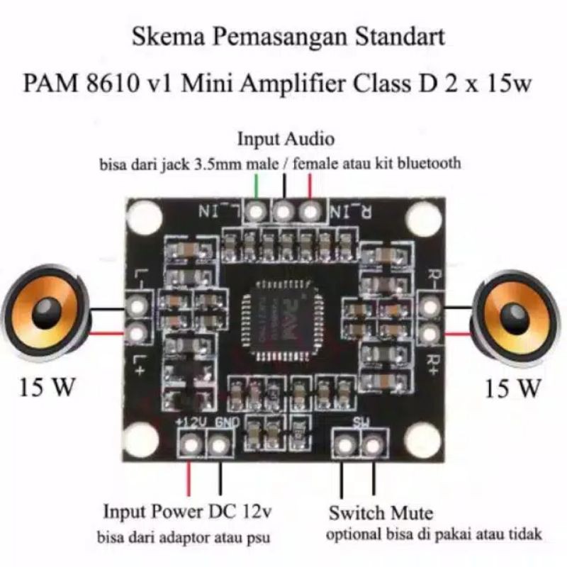 Jual Kit Modul 12V PAM 8610 V1 Digital Amplifier Class D 12v Shopee