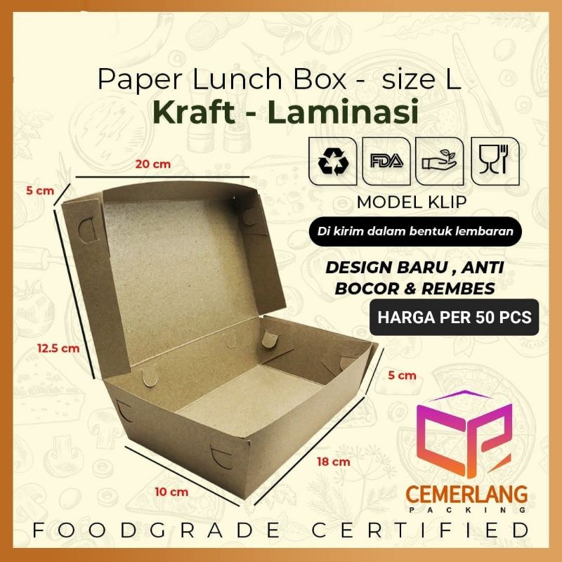 Jual Paper Lunch Box Kraft Coklat L Kotak Makan Kertas Large Besar