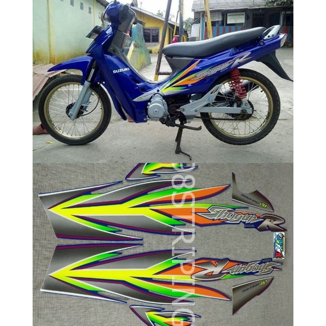 Jual STRIPING SHOGUN R BIRU HIJAU TAHUN 2003 STIKER LIS STANDAR ORI