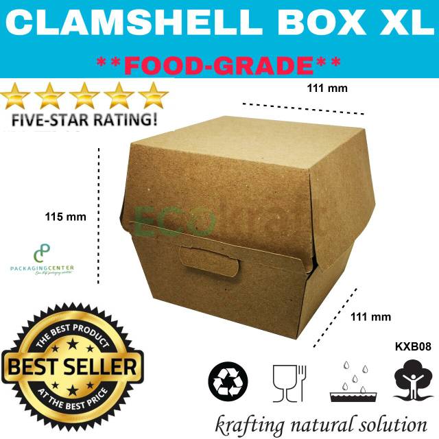 Jual Food Grade Clamshell XL Kraft Box Burger Kotak Kue Kraft MON