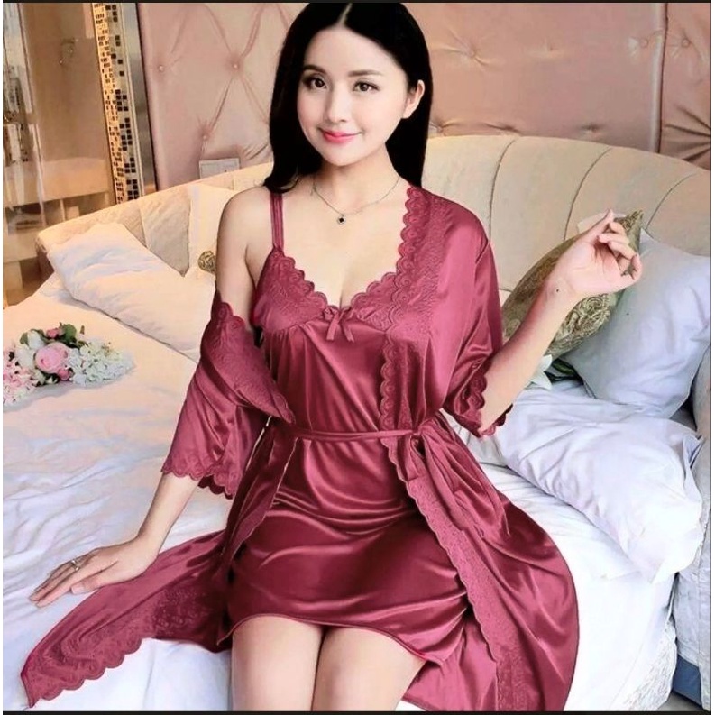 Jual Baju Tidur Lingerie Sexy Tricot Kimono Satin Import Shopee Indonesia