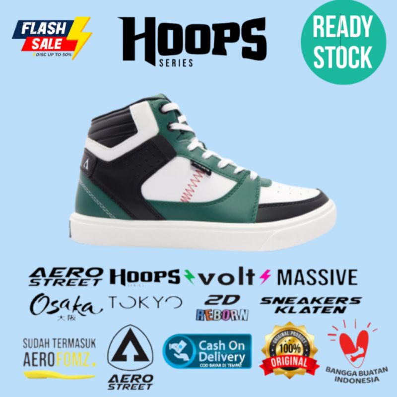 Jual Aerostreet Hoops Putih Hijau Hitam Sepatu Sneakers Casual Aero