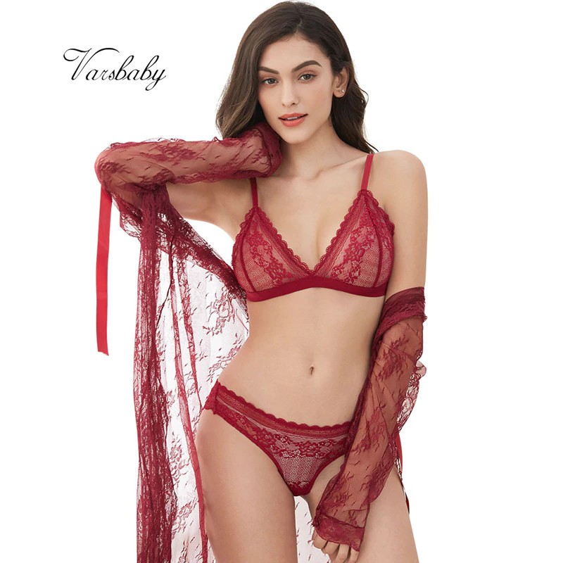 Jual IMPORT Varsbaby Sexy Unlined Floral Lace Deep V Lingerie Set Bras