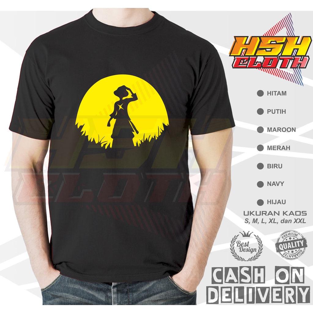 Jual Baju Kaos Pria Distro Sablon DTF One Piece Luffy Siluet Anime Bisa