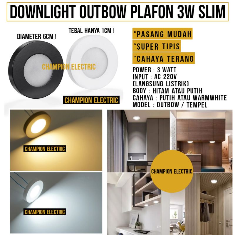 Jual Lampu Downlight Outbow Tempel Plafon Mini Slim Watt W Shopee