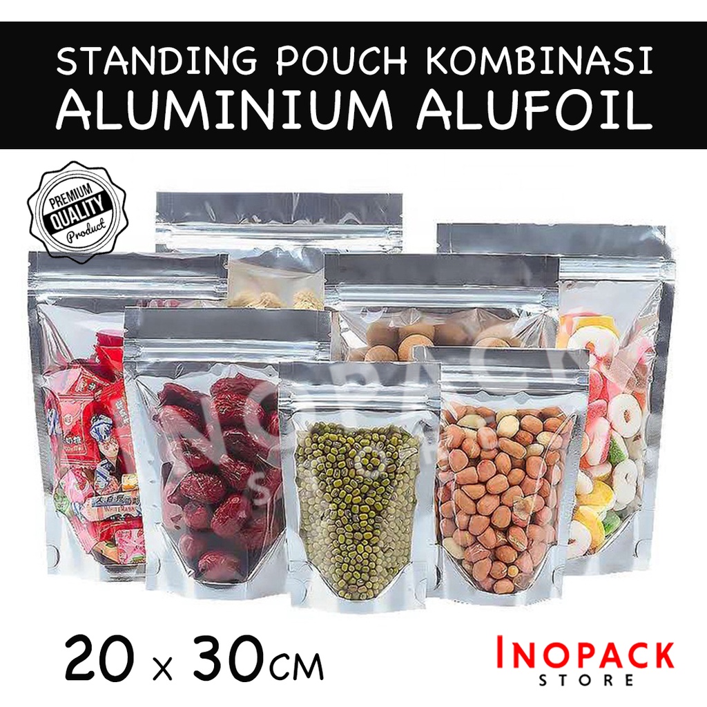 Jual Standing Pouch 20x30 Cm Alumunium Foil Kombinasi Plastik Bening