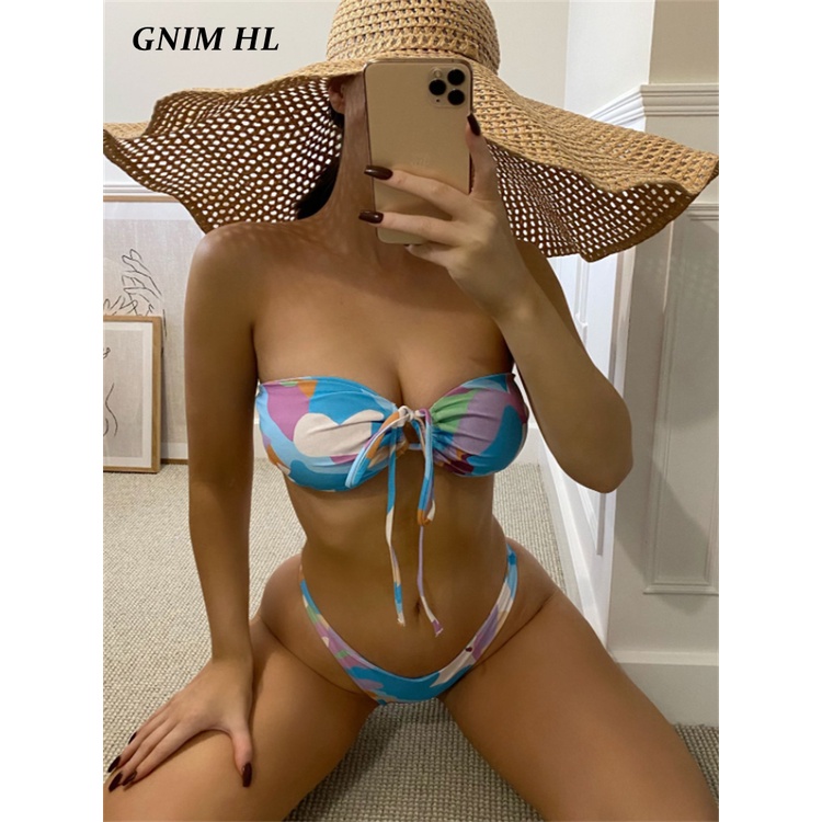 Jual PREORDER Pakaian Renang Bikini Cetak Bandeau Seksi GNIM Set 2