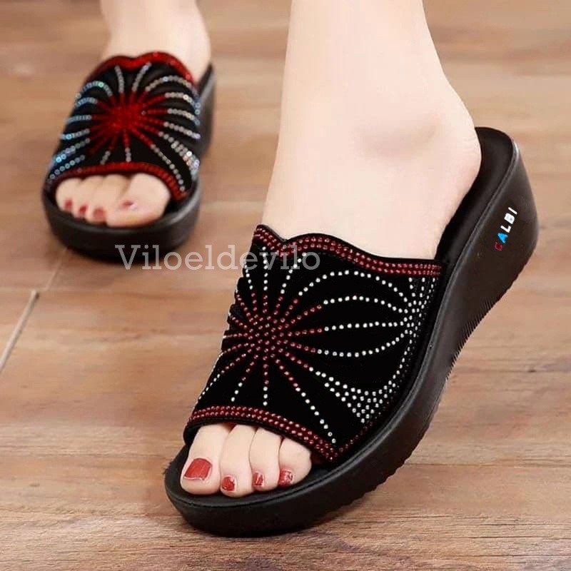 Jual Wedges Calbi Sandal Wanita Motif Bunga Shopee Indonesia