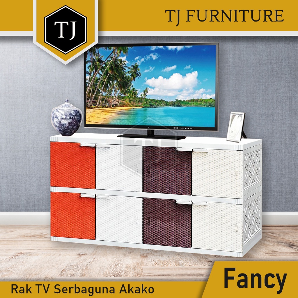 Jual Akako Fancy Rak Tv Plastik Motif Rotan Serbaguna Kabinet Plastik