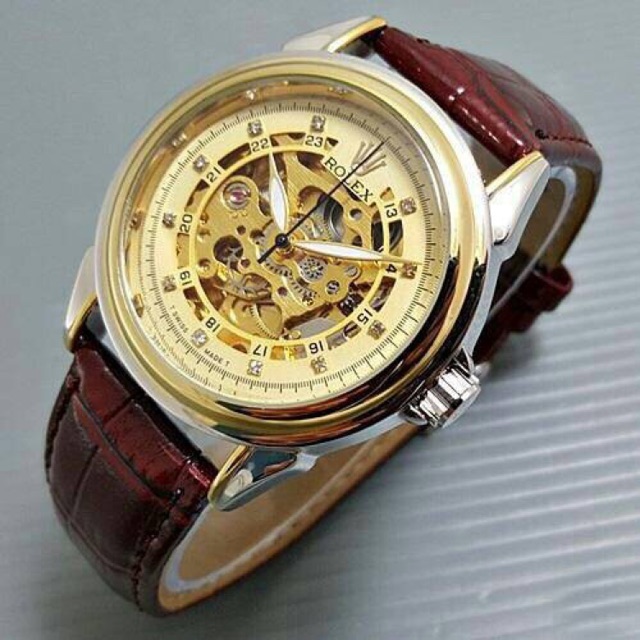 Jual Jam Tangan Skeleton Kulit Classic Otomatis Tanpa Baterai