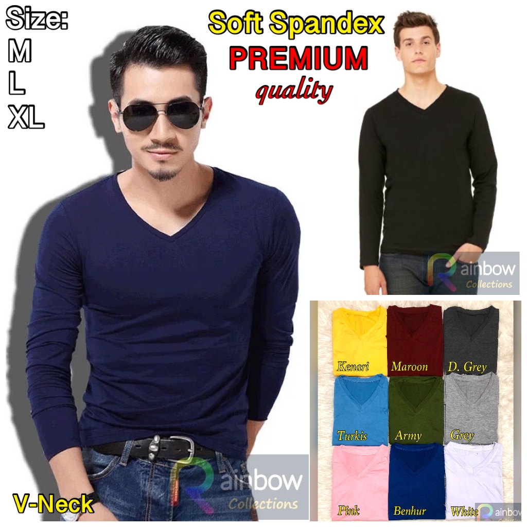 Jual Kaos Polos Lengan Panjang Oblong V Neck Vneck Pria Spandex V