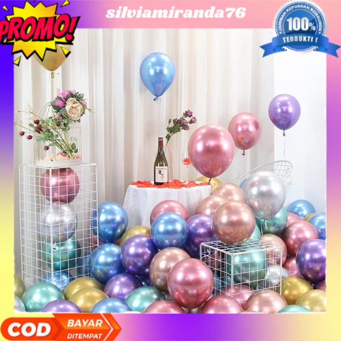 Jual COD MURAH Balon Latex Metalik Chrome Balloon Chrome 12inch Per