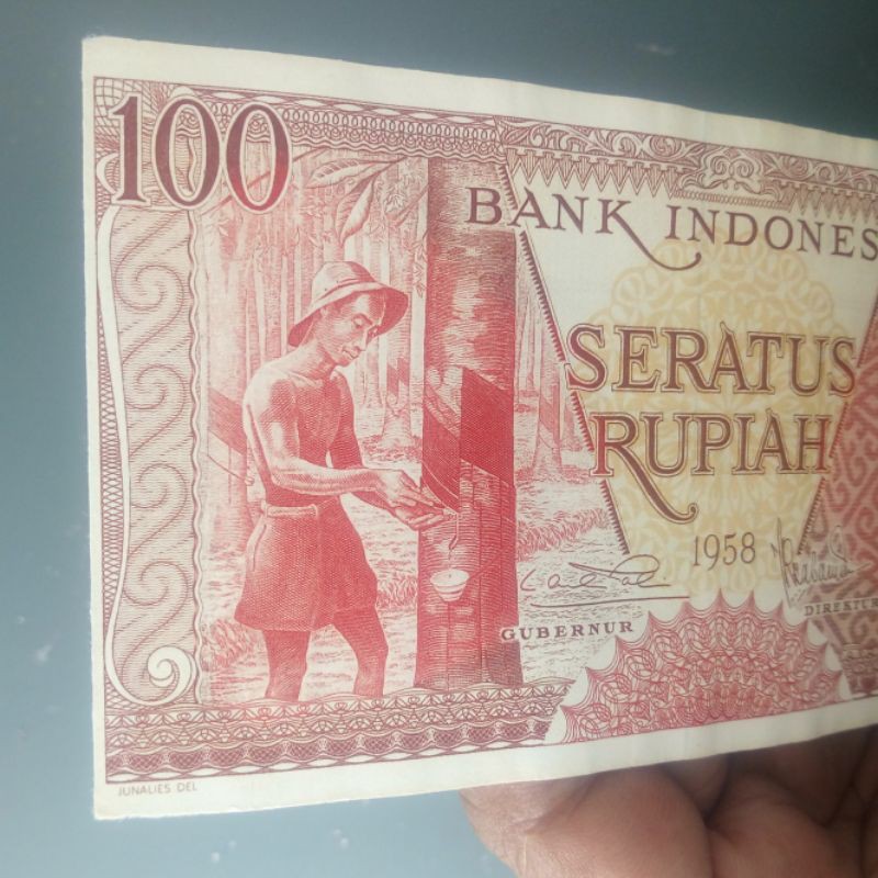 Jual Asli VF 100 Rupiah Tahun 1958 Rp Seri Pekerja Tangan Uang Kuno