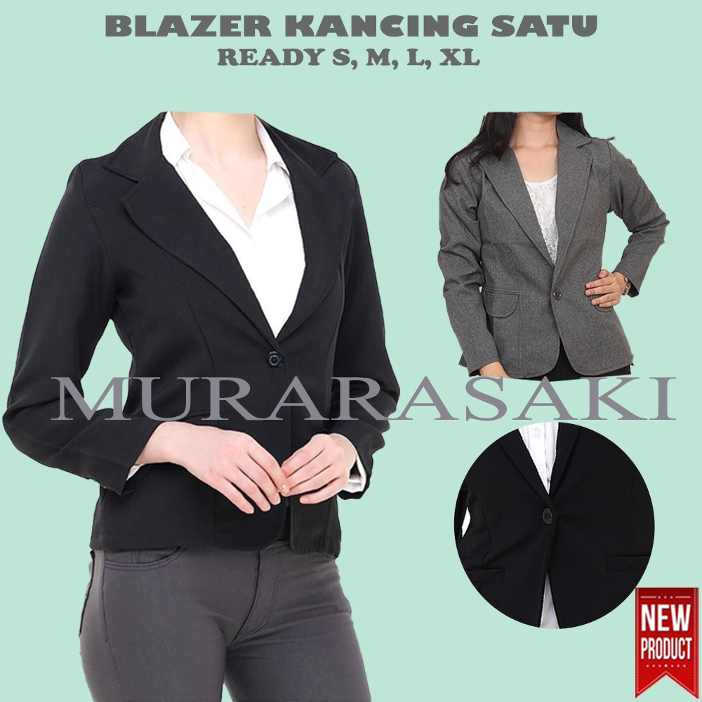 Jual Jas Blazer Wanita Kantor Formal Hitam Abu Bahan Gabardine Atasan