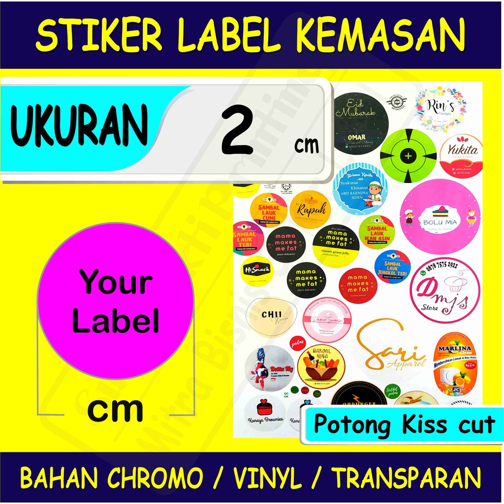 Jual Cetak Label Stiker Bulat 2 Cm Chromo Vinyl Transparan Print