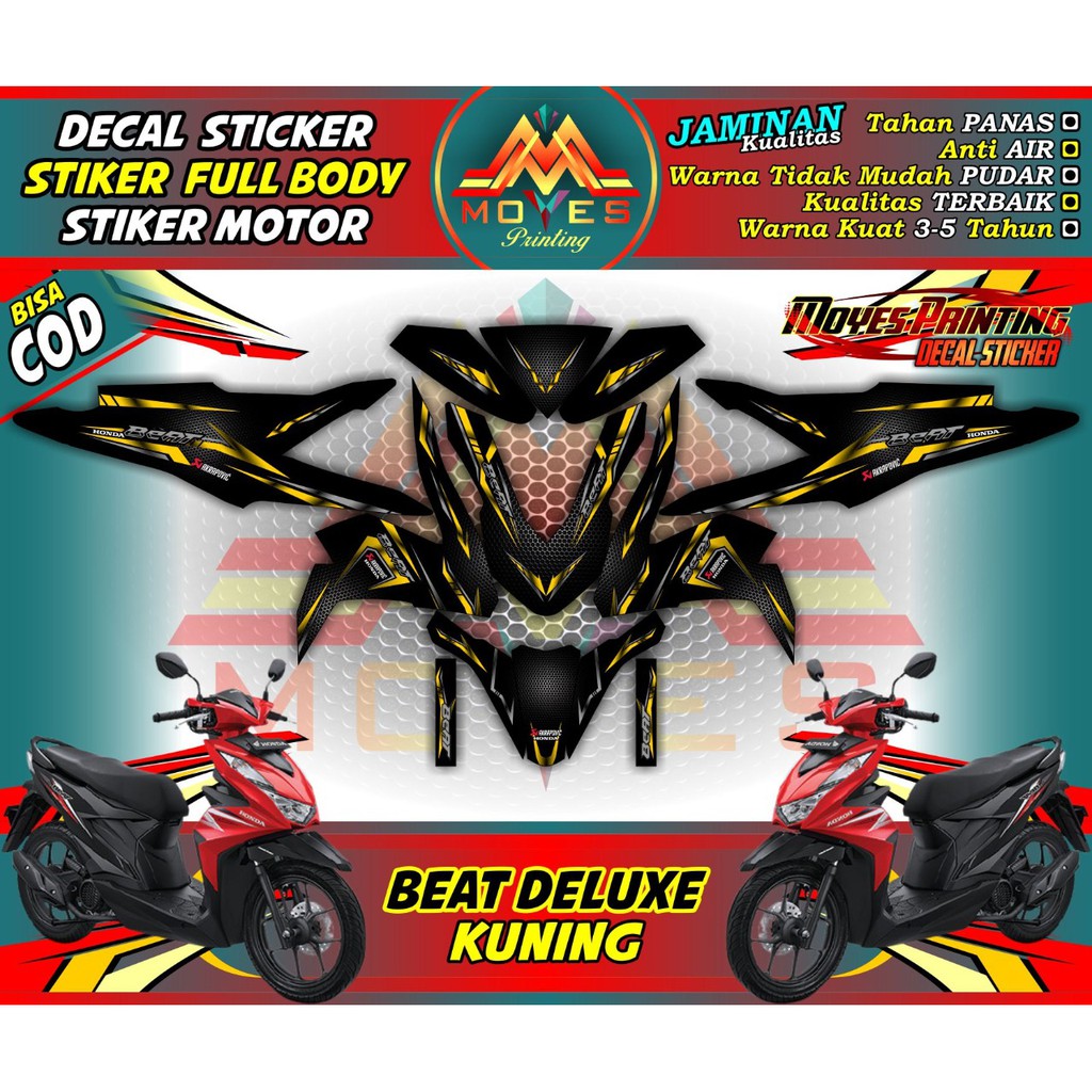 Jual Decal Sticker Beat Deluxe Pola Speed Kuning Karbon Sticker Body