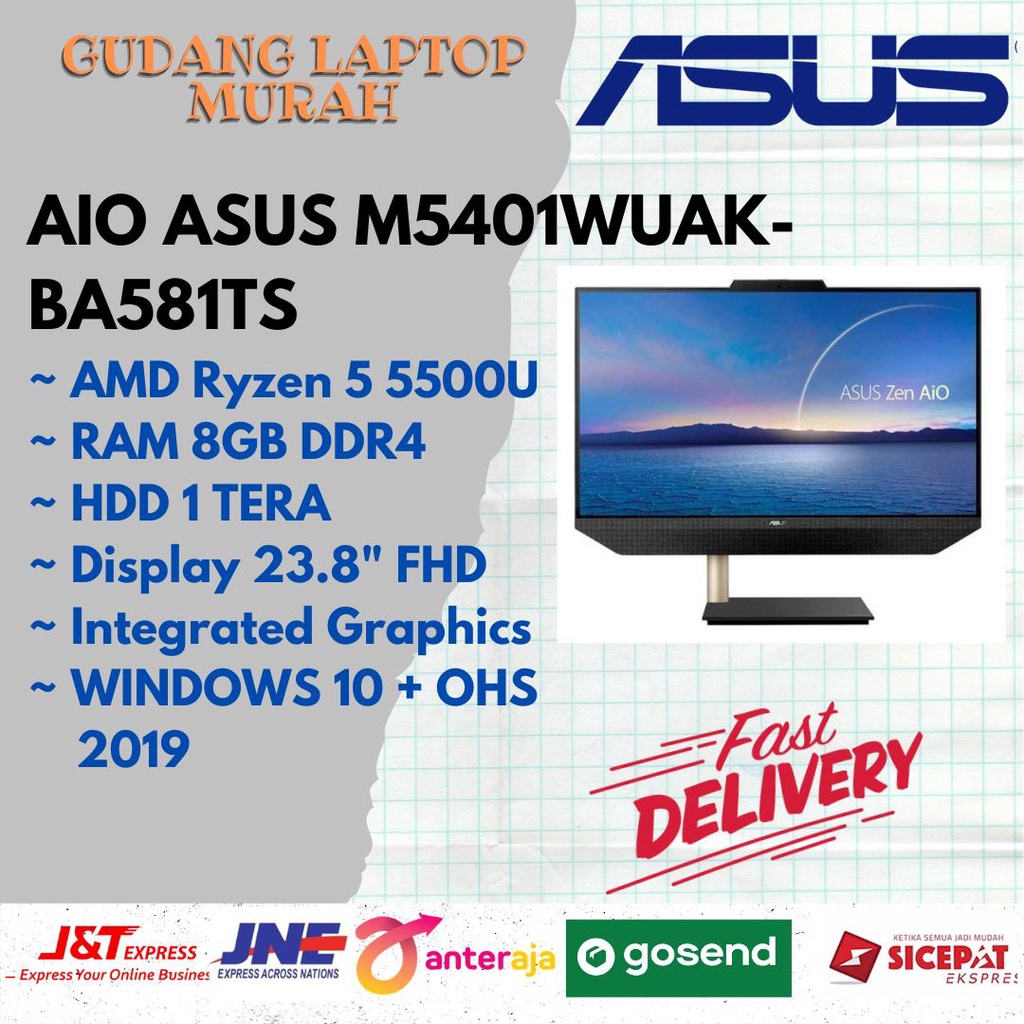 Jual PC AIO ASUS M5401WUAK BA581TS RYZEN 5 5500U 8GB 1TB 23 W10 OHS NO