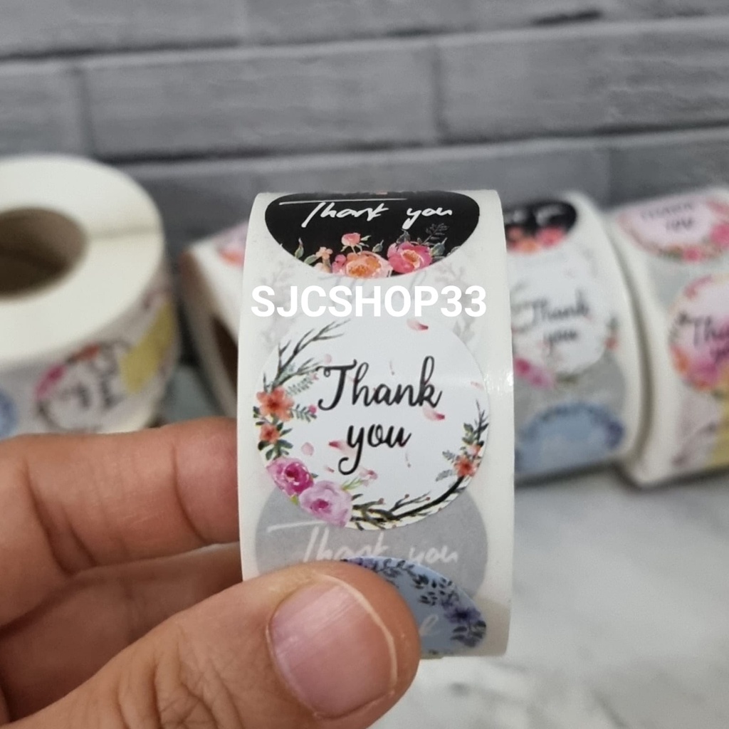 Jual Sticker Label Thank You Flower 1 Roll Isi 500 Pcs Ukuran 2 5 Cm