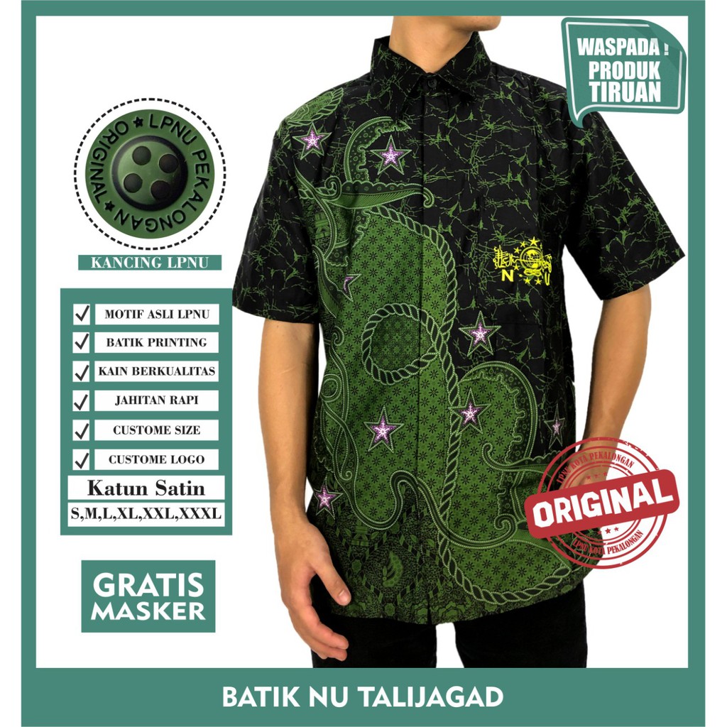 Jual Hem Pria Kemeja Batik Motif Tali Jagad Nahdlatul Ulama Logo Nu