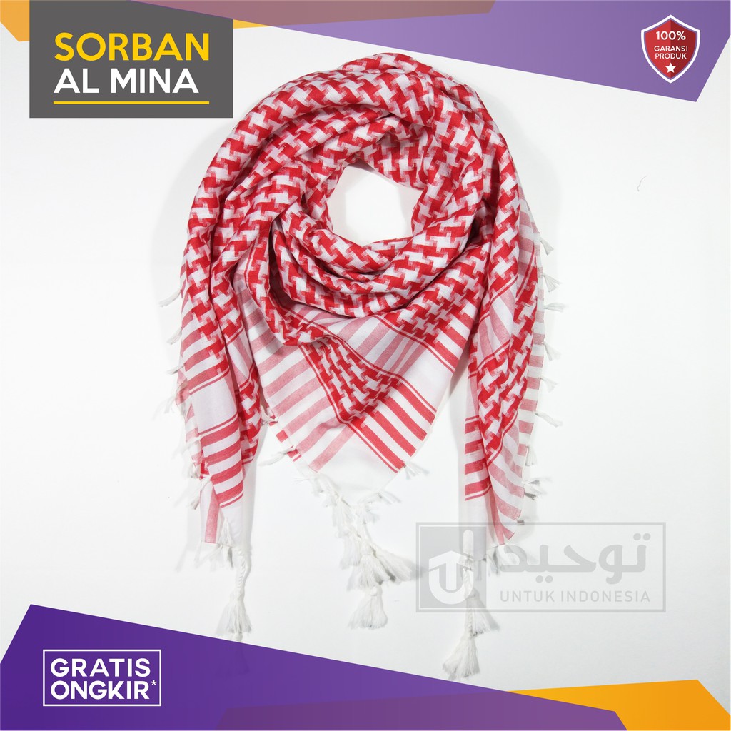 Jual Sorban Shemagh Almas Arab Palestin Sorban Almina Motif Merah Putih