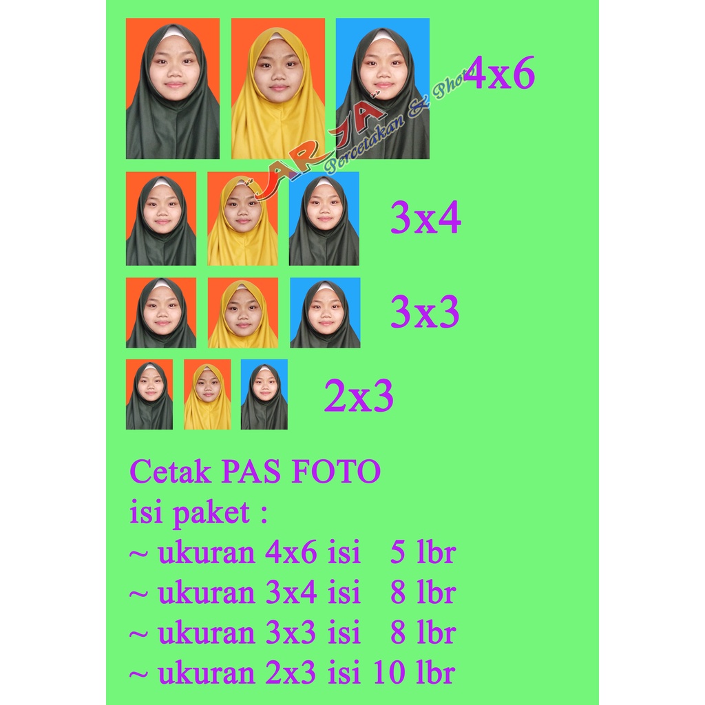 Jual Cetak PAS FOTO 2x3 3x3 3x4 4x6 Paket Murah Bisa Ganti