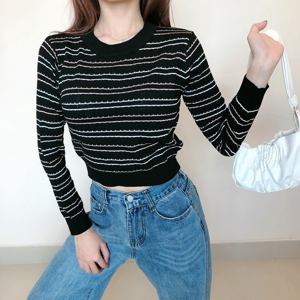 Jual AJWShop RB Crop Top Rajut Lengan Panjang Bahan Premium Dan Halus