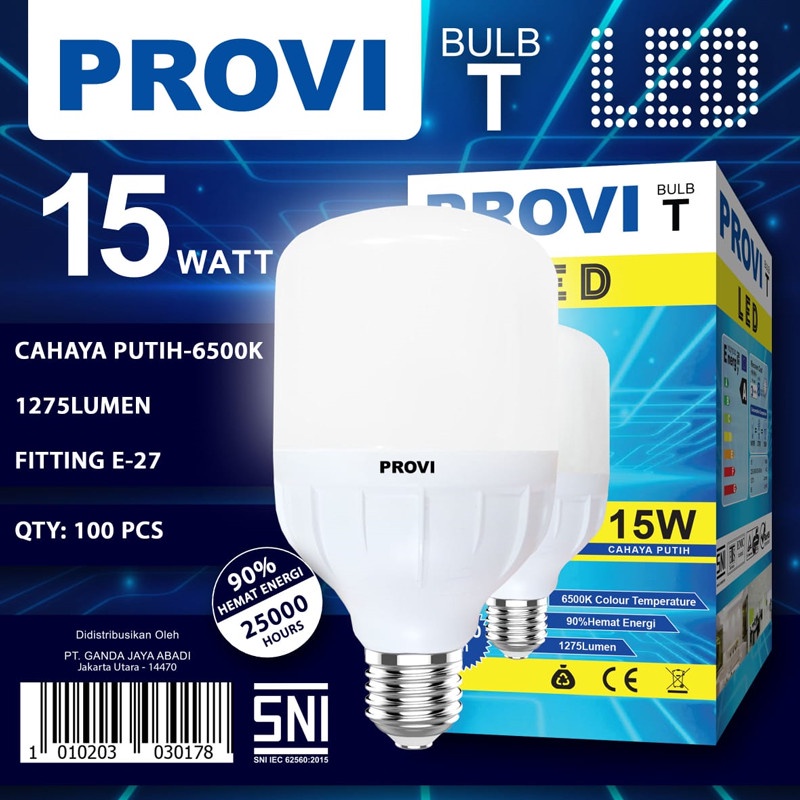 Jual BOHLAM BOLA LAMPU LED PROVI 15W 15WATT GARANSI 1 TAHUN SANGAT