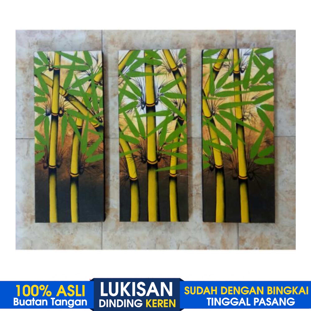 Jual LUKISAN PANEL POHON BAMBU COKLAT LUKISAN DINDING RUANG TAMU KANVAS