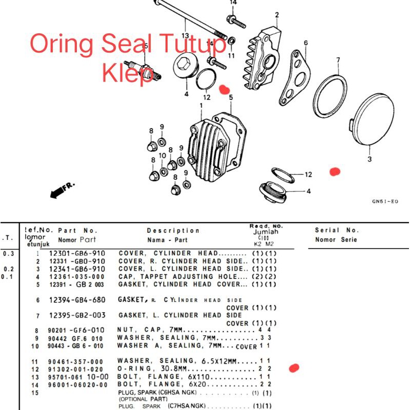 Jual O Ring Seal Sil Tutup Klep Silinder Head Astrea Prima Grand Ori