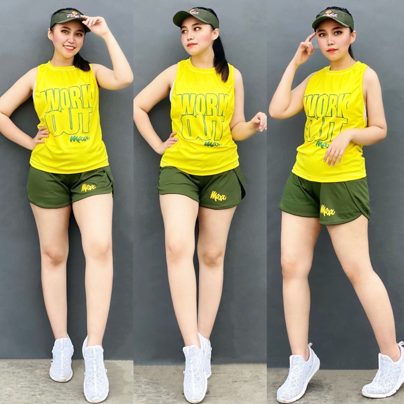 Jual Hotpants Tanktop Workout Series Set In Kuning Army Shopee