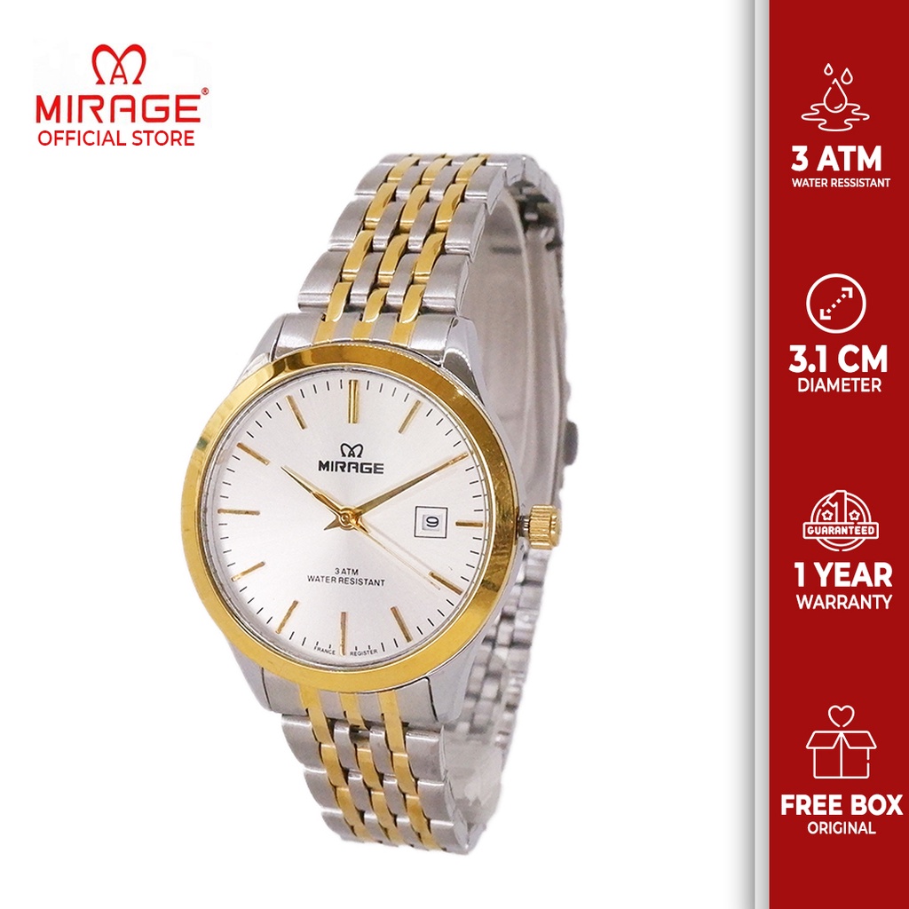 Jual Mirage Jam Tangan Wanita Analog Mewah Silver Gold Stainless Steel