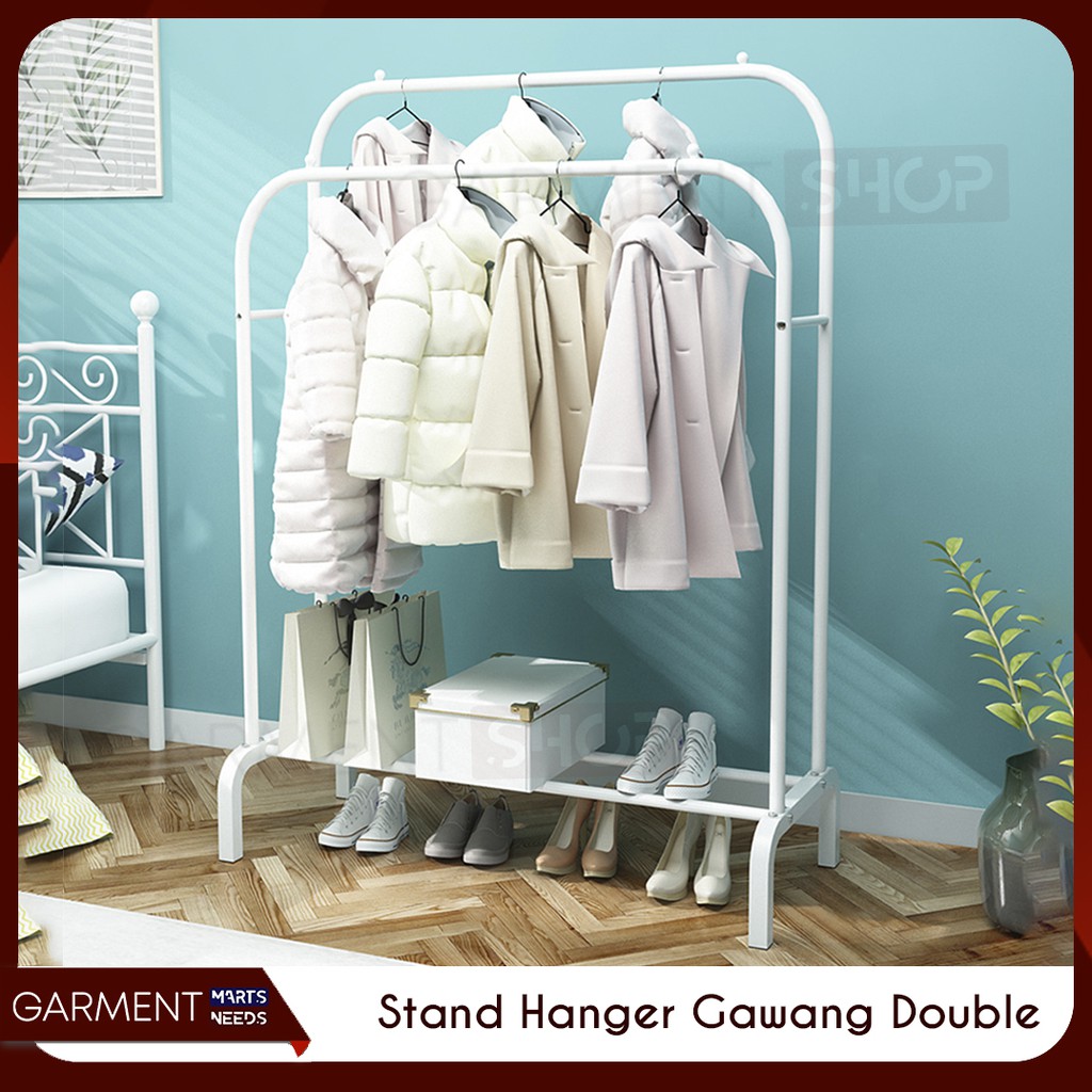 Jual Stand Hanger Besi Double Butik Rak Gantungan Baju Besi Pakaian